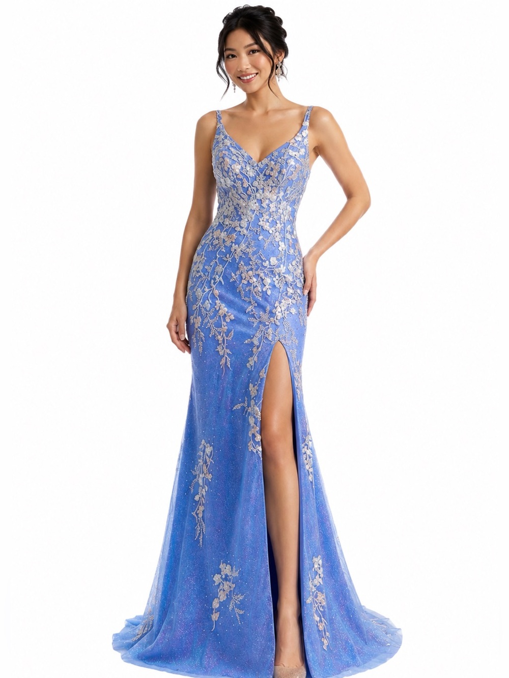 NWT VIP Bridals Oceanic Radiance Mesh & Floral Embroidered Mermaid Gown Size 8